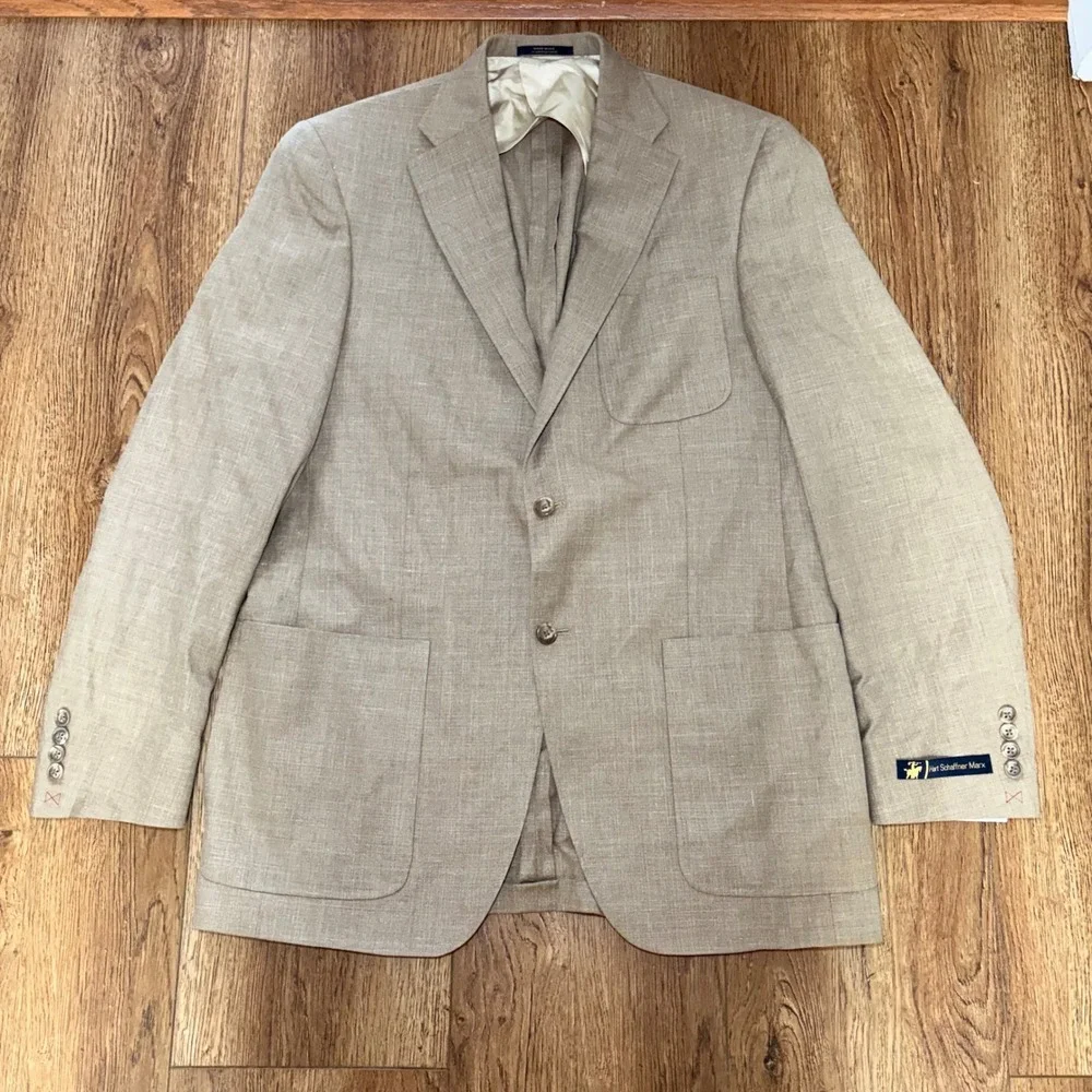 New Hart Schaffner Marx Gold Trumpeter Silk Wool Linen Blazer Mens 42L USA READ